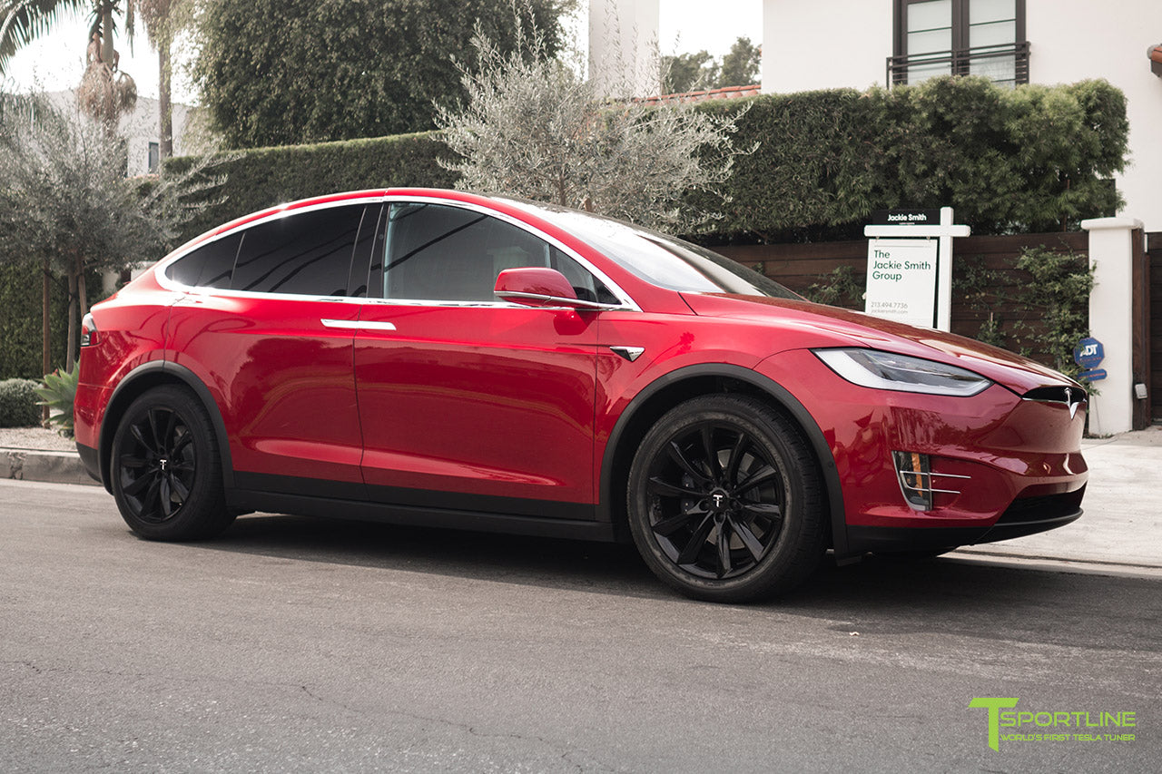 Red Multi-Coat Tesla Model X with Gloss Black 20 inch TST Wheels by T Sportline