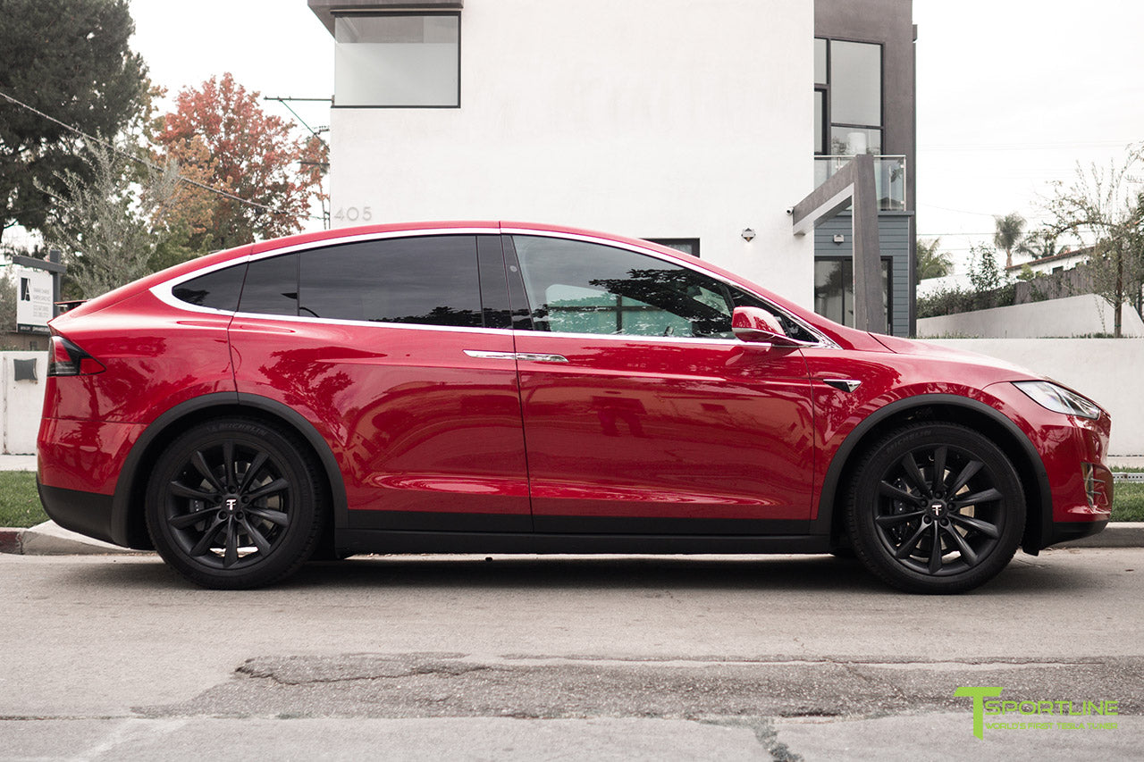 Red Multi-Coat Tesla Model X with Matte Black 20 inch TST Wheels by T Sportline