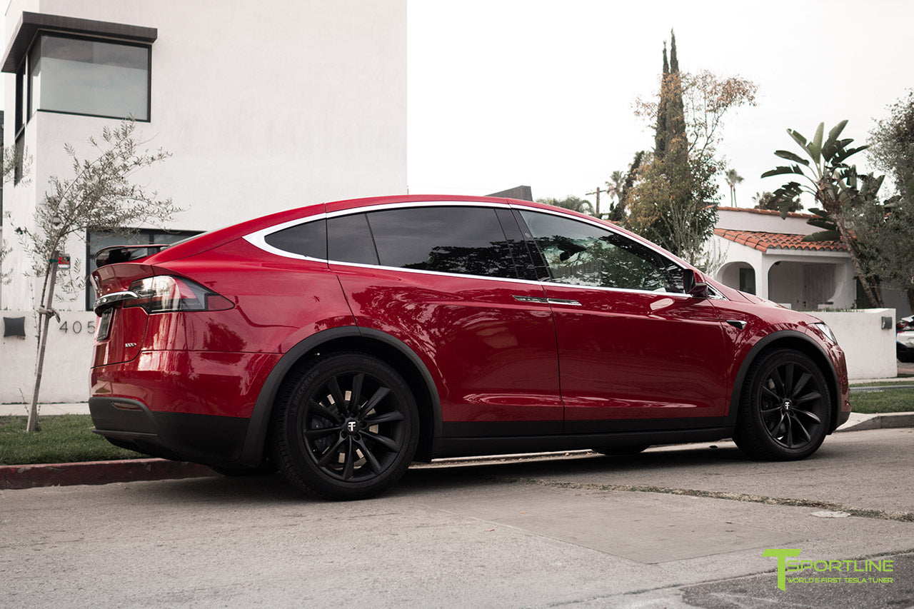 Red Multi-Coat Tesla Model X with Matte Black 20 inch TST Wheels by T Sportline