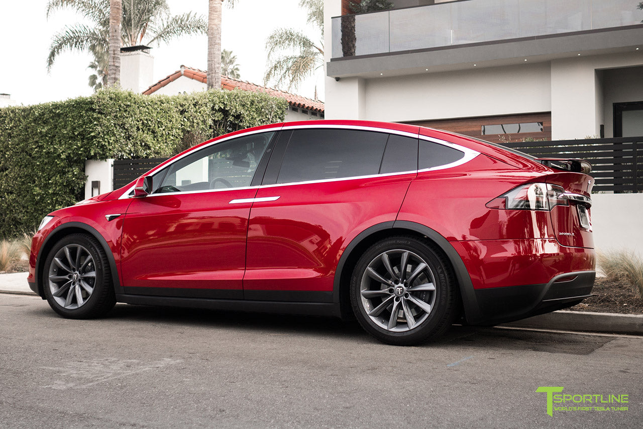 Red Multi-Coat Tesla Model X with Metallic Gray 20 inch TST Wheels by T Sportline