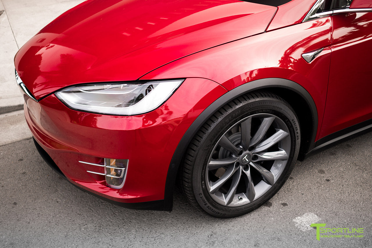 Red Multi-Coat Tesla Model X with Metallic Gray 20 inch TST Wheels by T Sportline