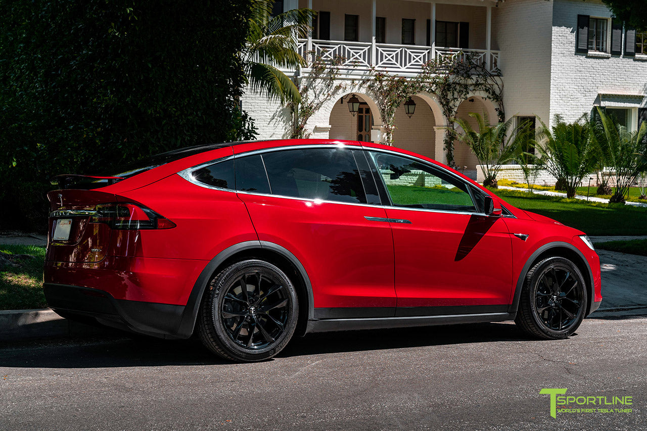 Red Multi-Coat Tesla Model X with 20" TSS Flow Forged Wheels in Gloss Black by T Sportline