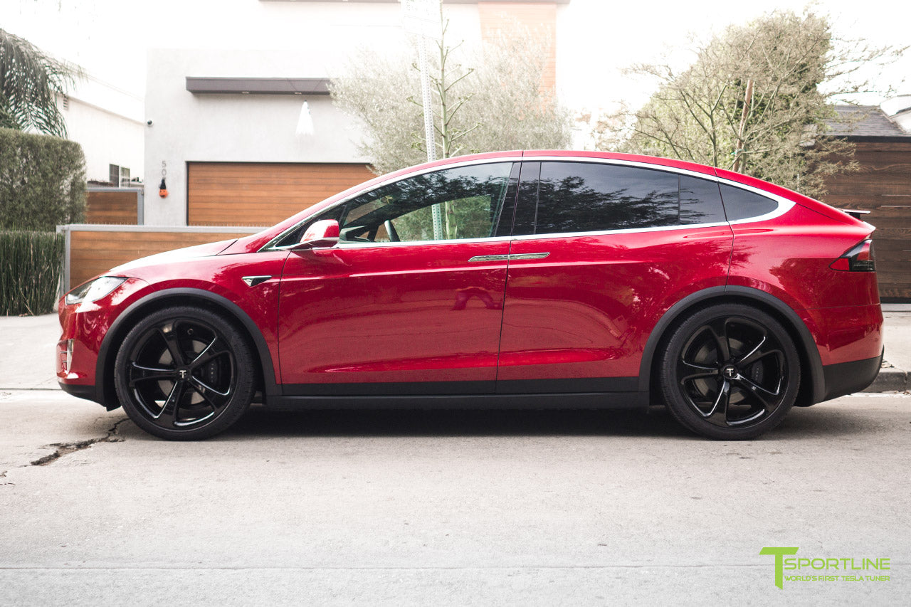 Red Multi-Coat Tesla Model X with Gloss Black 22 inch MX5 Forged Wheels by T Sportline