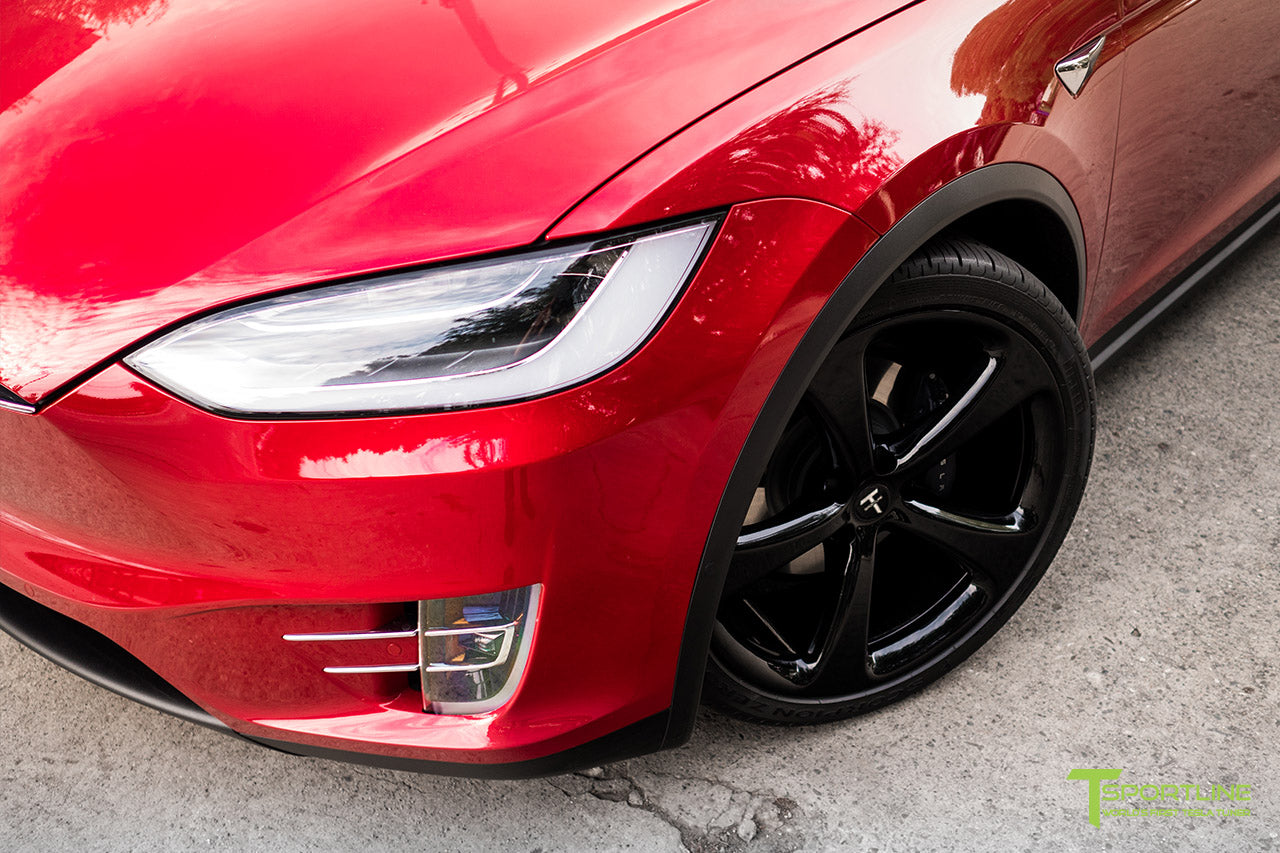 Red Multi-Coat Tesla Model X with Gloss Black 22 inch MX5 Forged Wheels by T Sportline