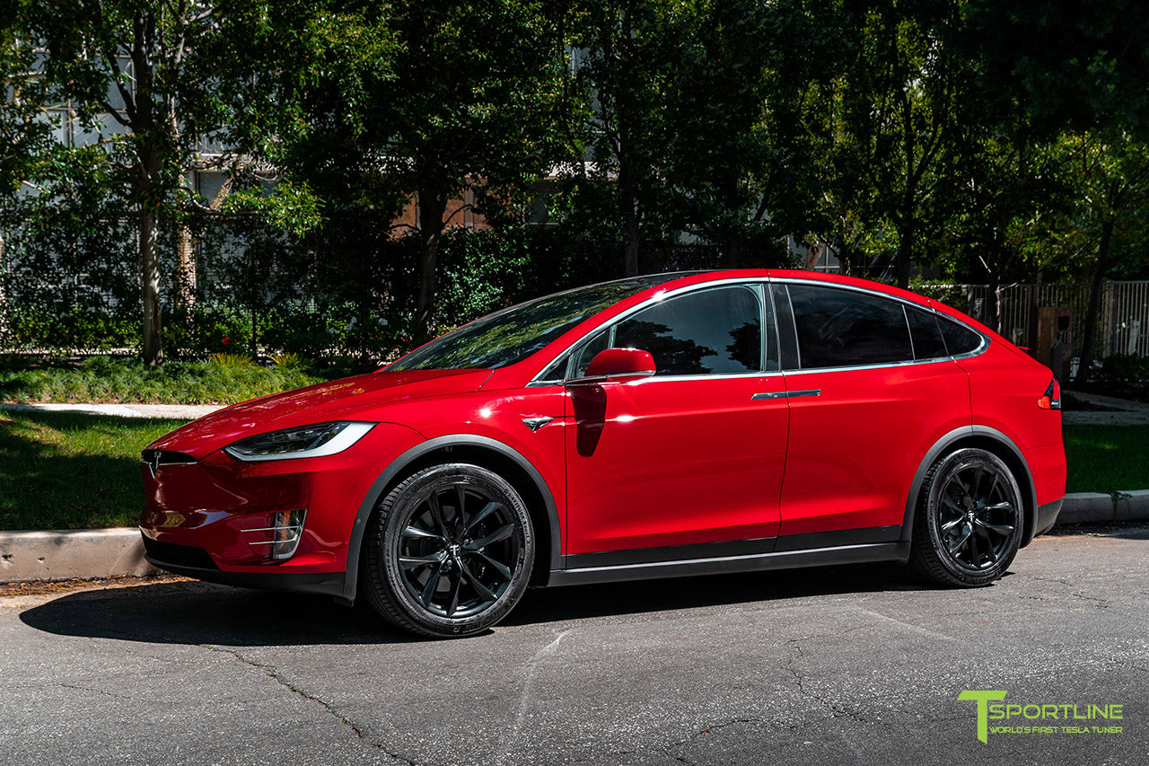 Red Multi-Coat Tesla Model X with 20" TSS Flow Forged Wheels in Matte Black by T Sportline