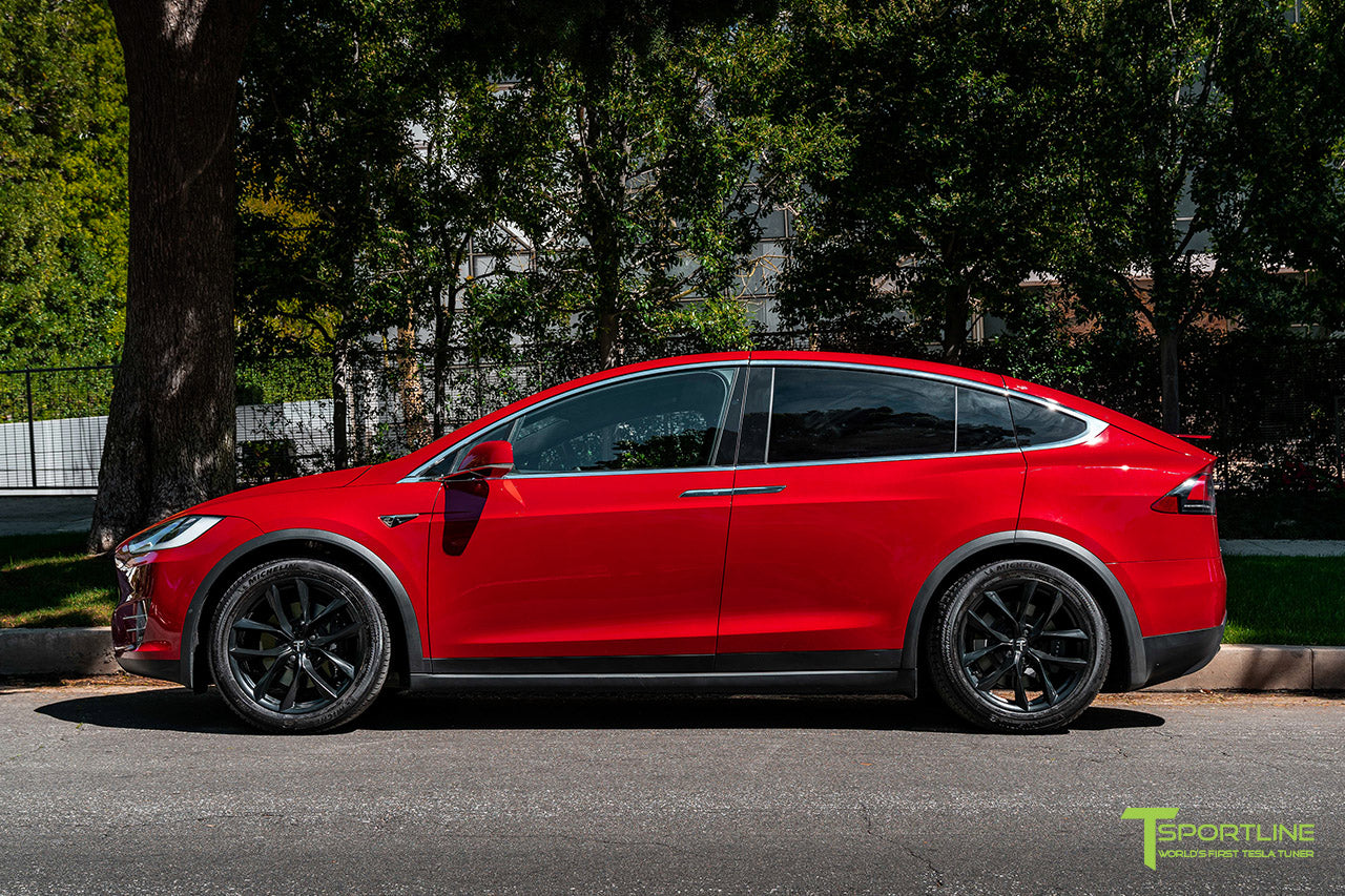 Red Multi-Coat Tesla Model X with 20" TSS Flow Forged Wheels in Matte Black by T Sportline