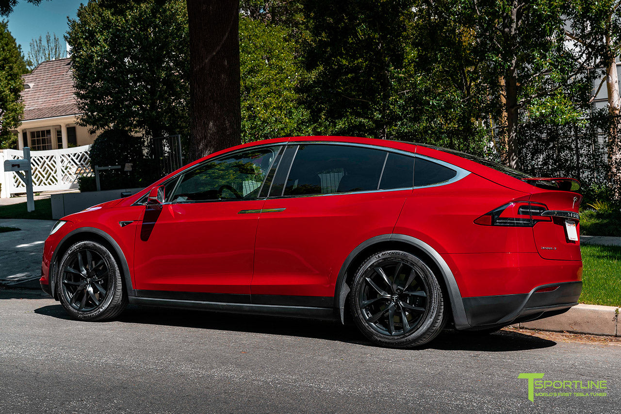 Red Multi-Coat Tesla Model X with 20" TSS Flow Forged Wheels in Matte Black by T Sportline