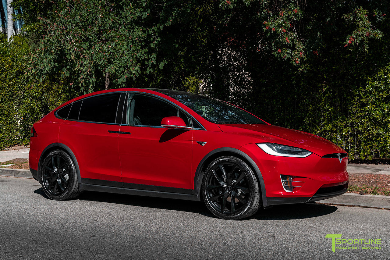 Red Multi-Coat Tesla Model X with 22" TSS Flow Forged Wheels in Matte Black by T Sportline