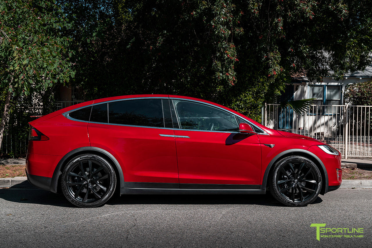 Red Multi-Coat Tesla Model X with 22" TSS Flow Forged Wheels in Matte Black by T Sportline