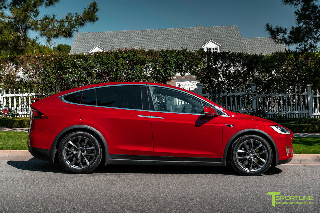 Red Multi-Coat Tesla Model X with 20" TSS Flow Forged Wheels in Space Gray by T Sportline