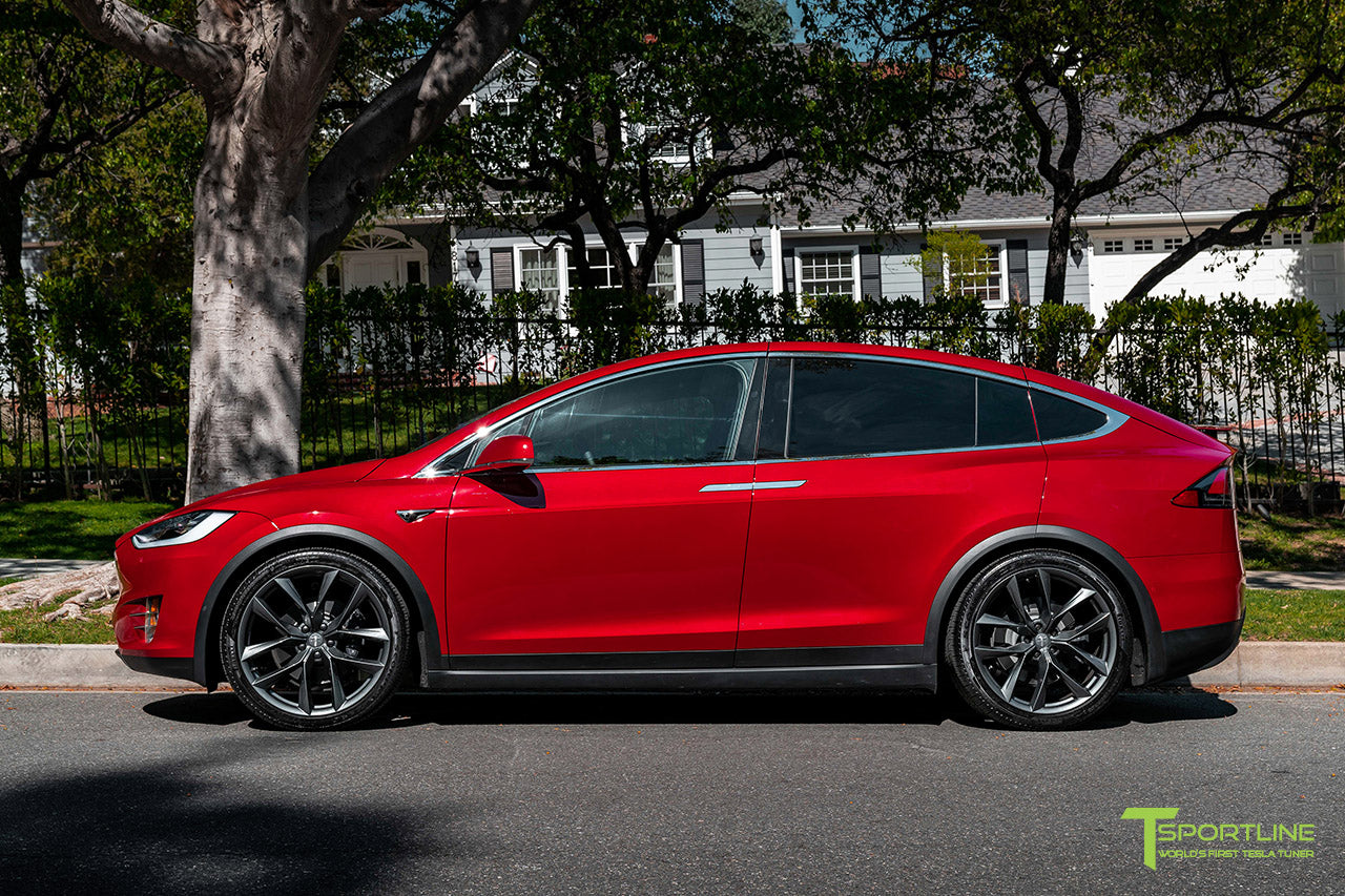 Red Multi-Coat Tesla Model X with 22" TSS Flow Forged Wheels in Space Gray by T Sportline