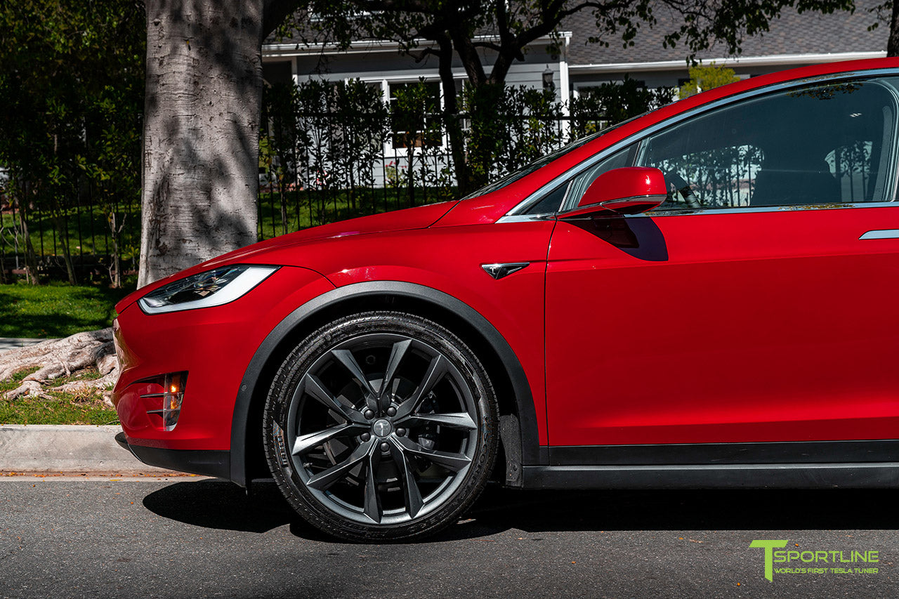 Red Multi-Coat Tesla Model X with 22" TSS Flow Forged Wheels in Space Gray by T Sportline