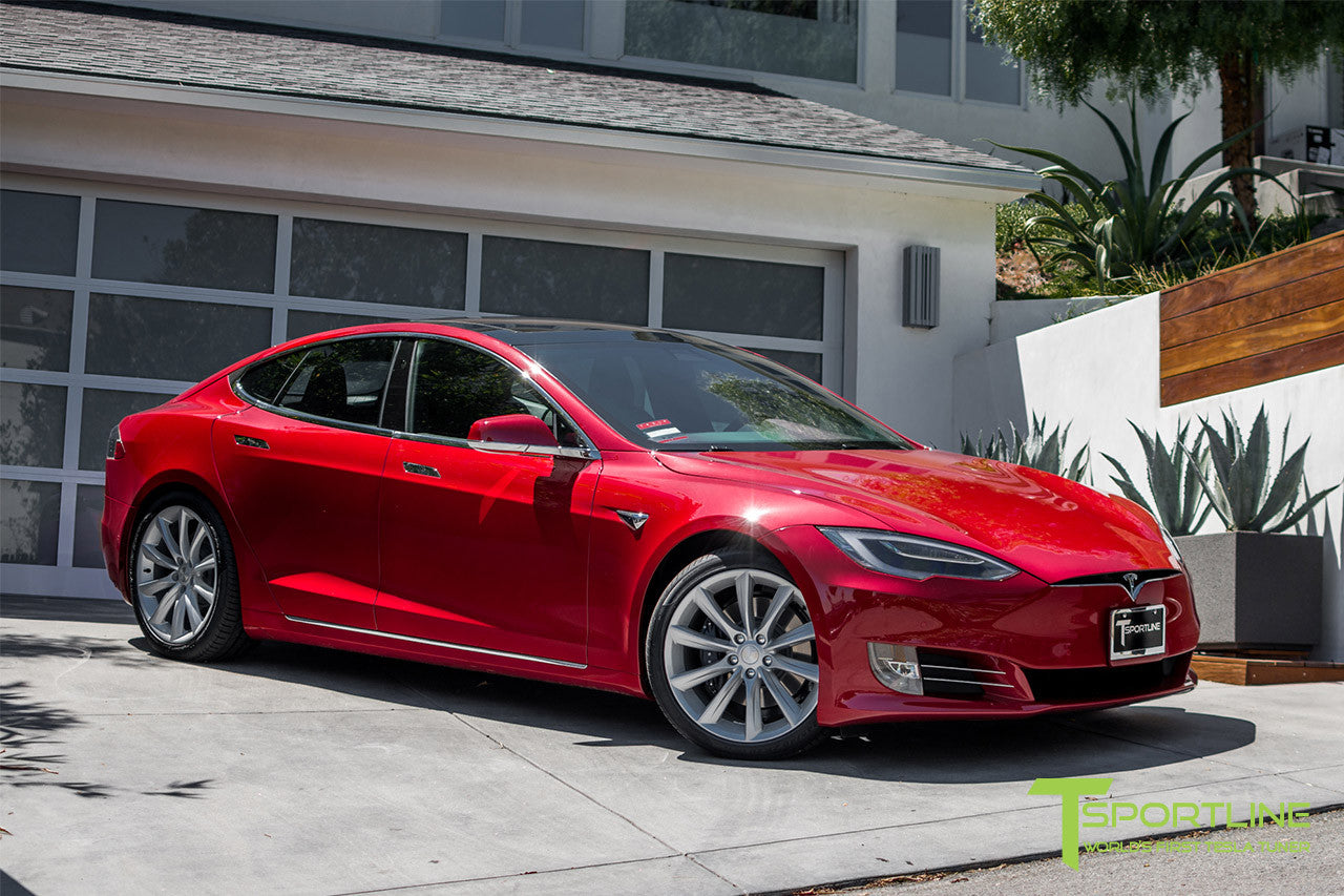 Red Multi-Coat Model S 2.0 with 20" TST Tesla Wheel in Brilliant Silver