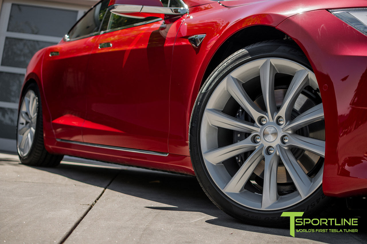 Red Multi-Coat Model S 2.0 with 20" TST Tesla Wheel in Brilliant Silver