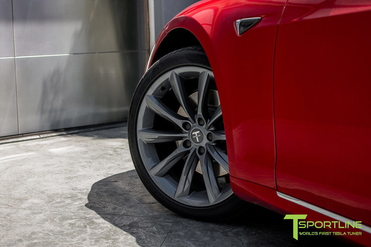 Red Multi-Coat Model S 2.0 with 20" TST Tesla Wheel in Metallic Grey