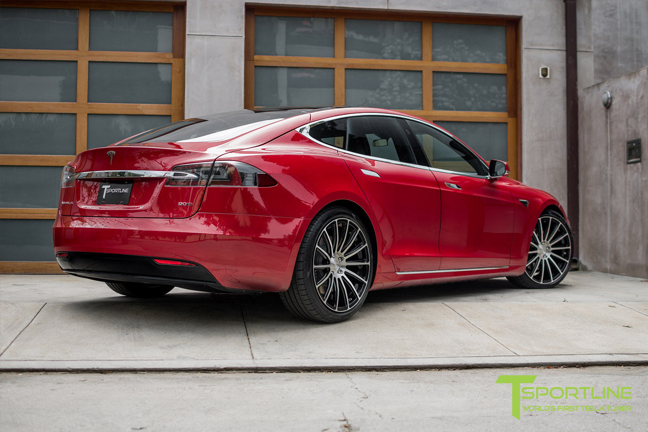 Red Multi-Coat Tesla Model S 2.0 with 21" TS114 Forged Wheel in Diamond Black