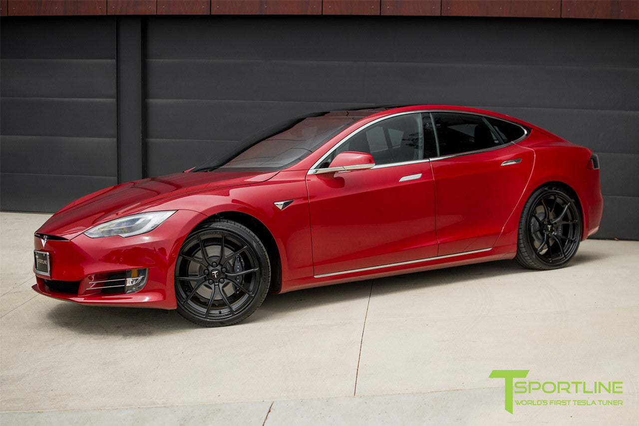 Red Multi-Coat Tesla Model S 2.0 with 21" TS115 Forged Wheel in Matte Black