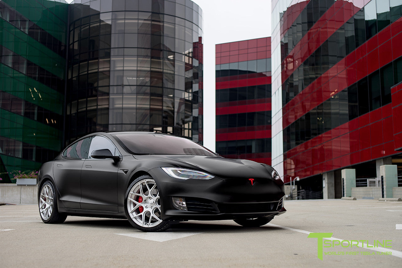 Satin Black Tesla Model S 2.0 with Brush Satin 21 inch TS117 Forged Wheels