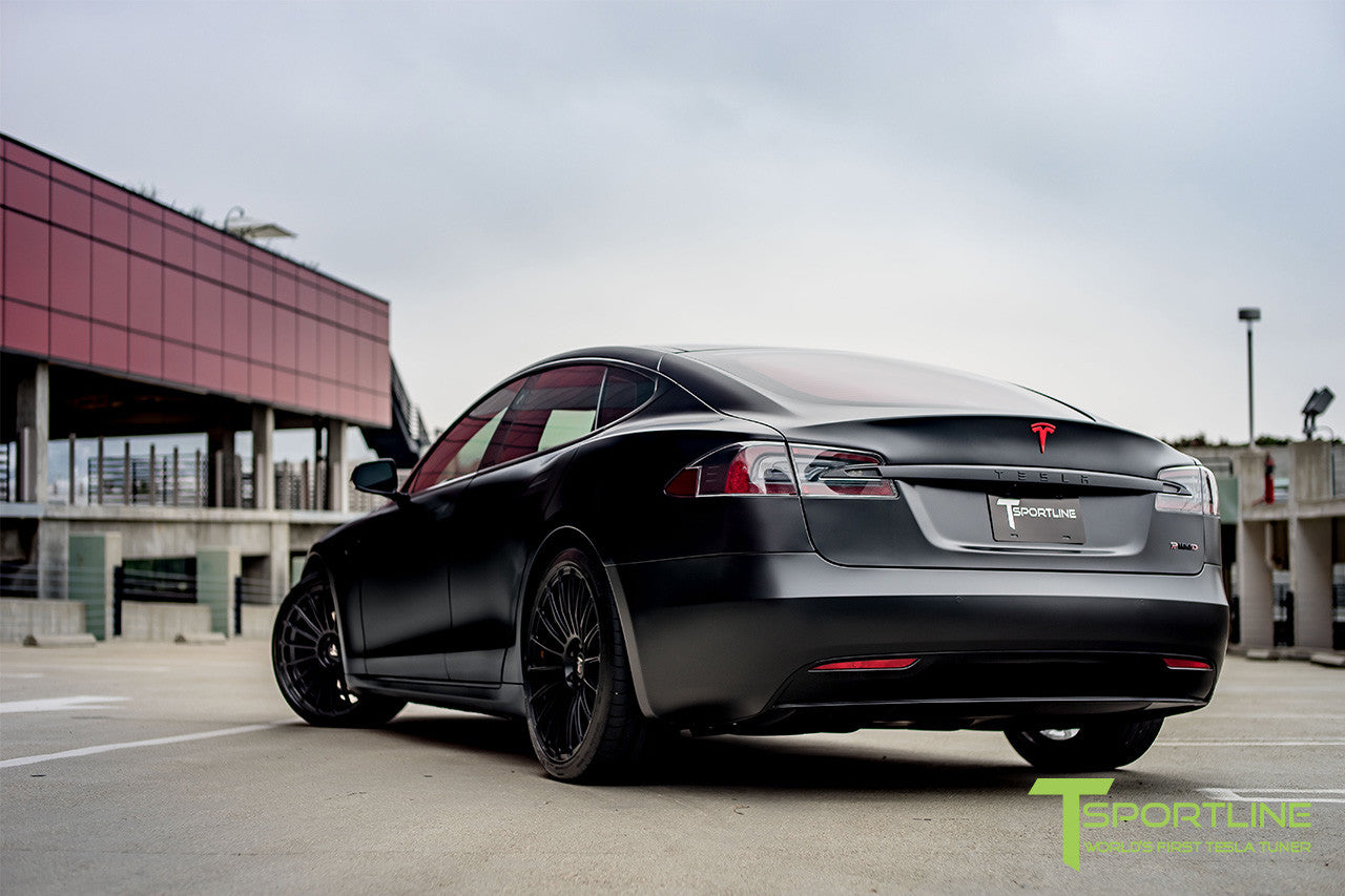 Satin Black Tesla Model S 2.0 with Matte Black 21 inch TS118 Forged Wheels