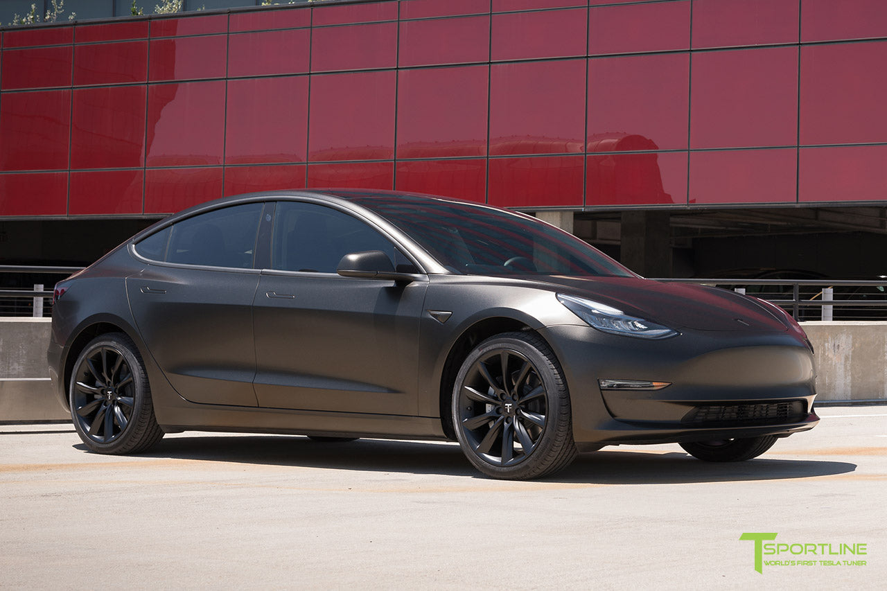 Satin Gold Dust Black Tesla Model 3 with Matte Black 19 inch Turbine Style TST Wheels by T Sportline