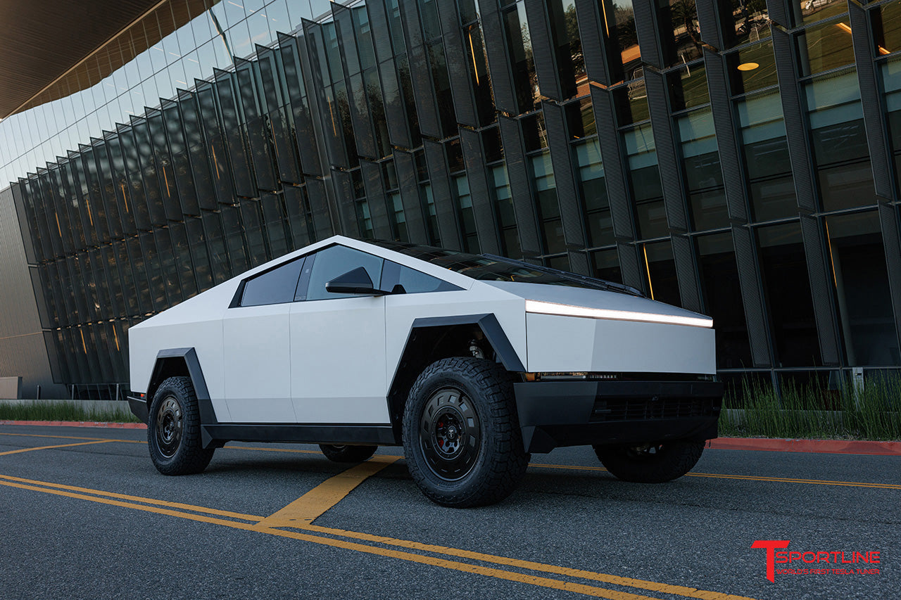 3M Satin White Tesla Cybertruck with TCT 20" Tesla AeroMaxx Wheels