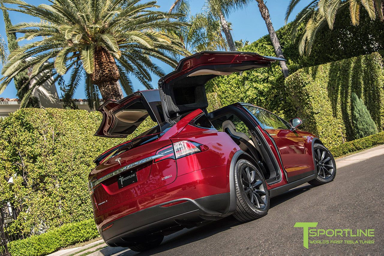 Signature Red Model X with 20" TST Tesla Wheel in Matte Black