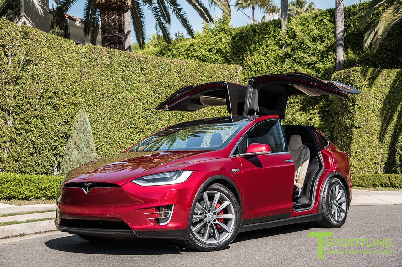 Signature Red Model X with 20" TST Tesla Wheel in Metallic Grey