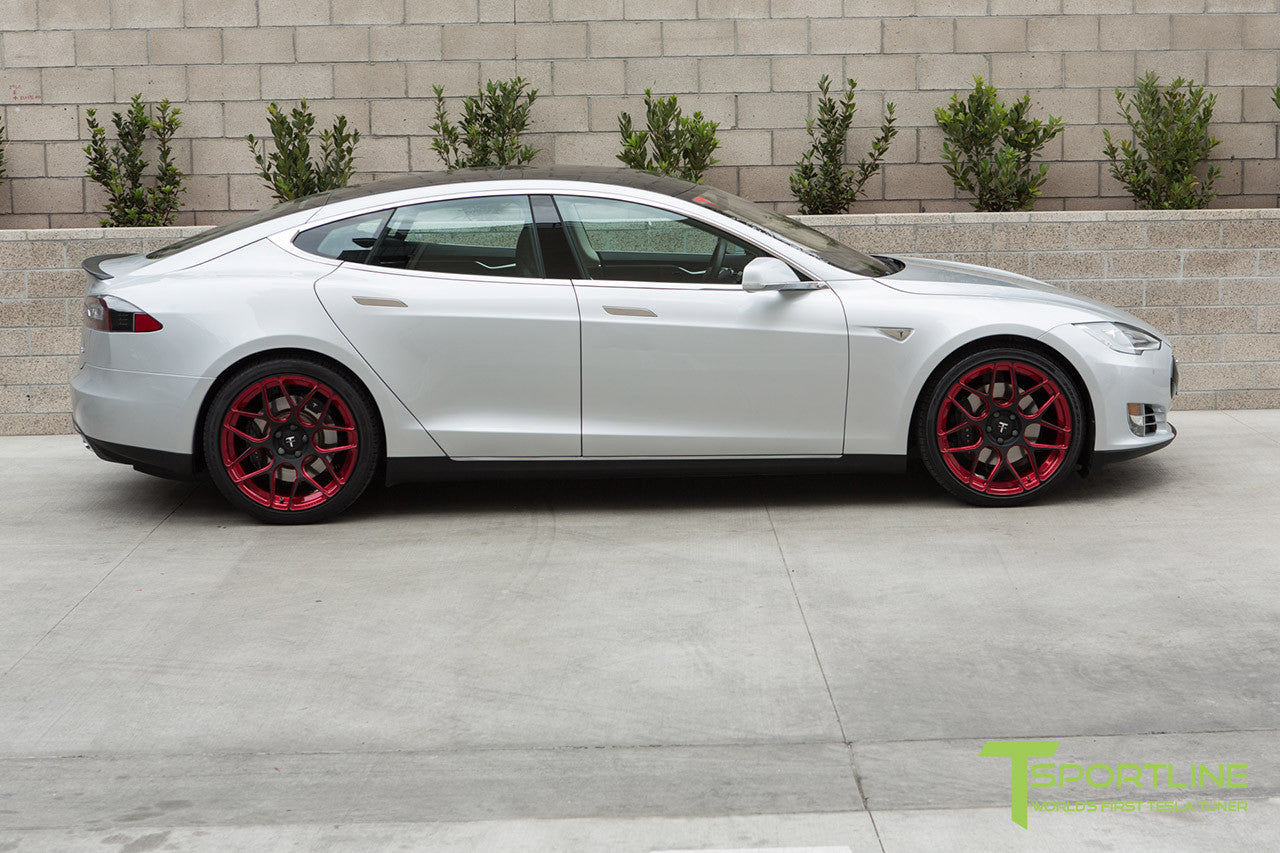 Silver Tesla Model S 1.0 with Imperial Red 21 inch TS117 Forged Wheels