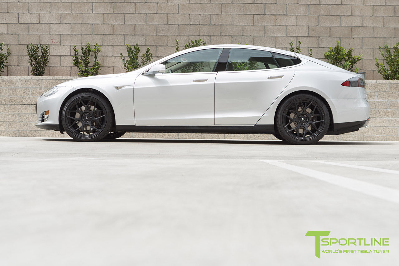 Silver Tesla Model S 1.0 with Matte Black 21 inch TS117 Forged Wheels