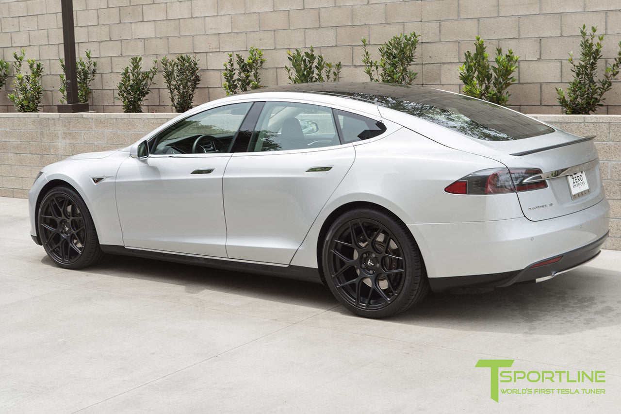 Silver Tesla Model S 1.0 with Matte Black 21 inch TS117 Forged Wheels