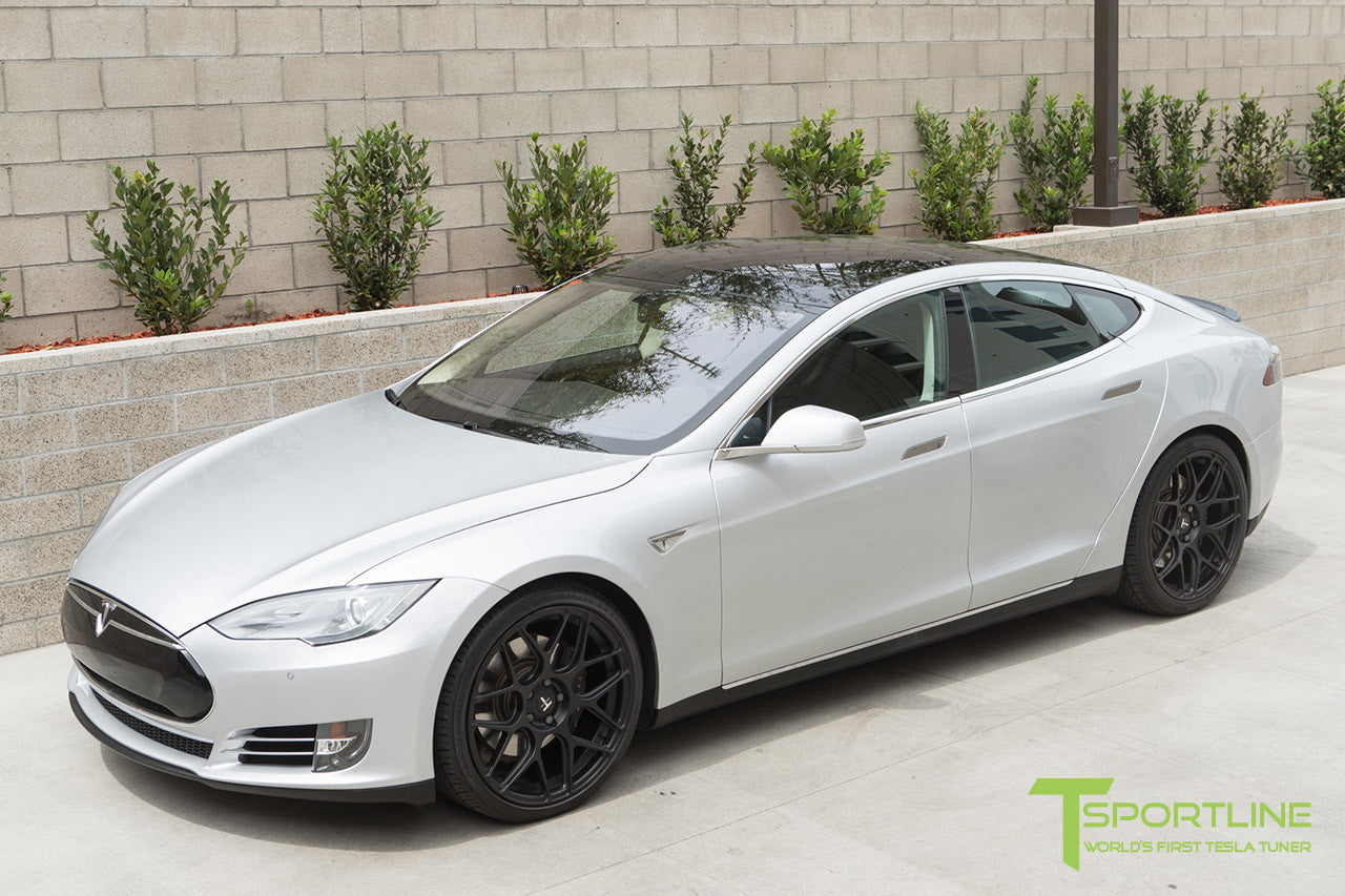 Silver Tesla Model S 1.0 with Matte Black 21 inch TS117 Forged Wheels