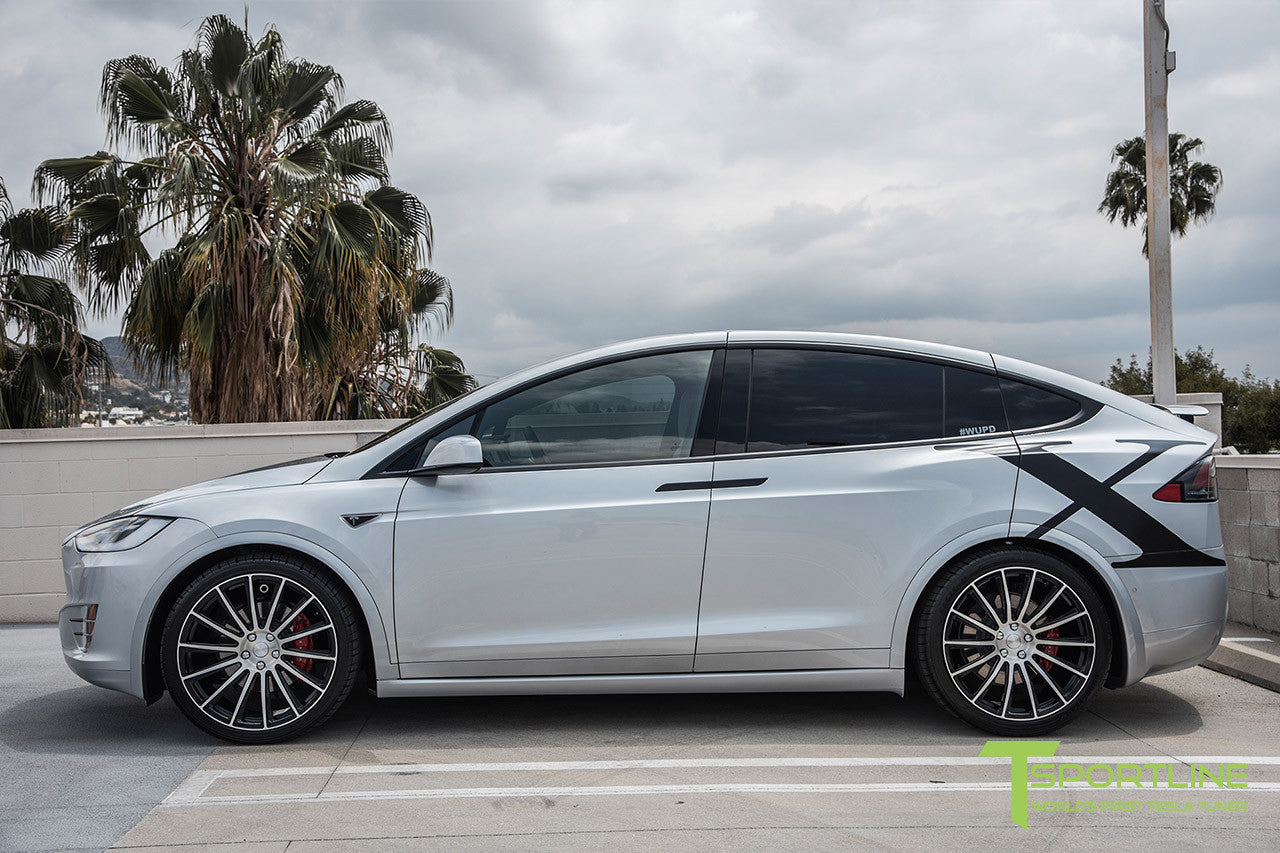 Silver Tesla Model X with Diamond Black 22 inch MX114 Forged Wheels