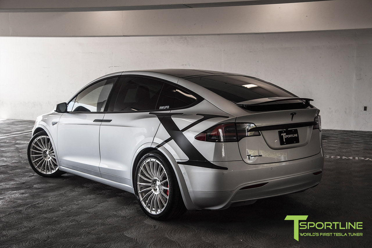 Silver Tesla Model X with Brush Satin 22 inch MX118 Forged Wheels