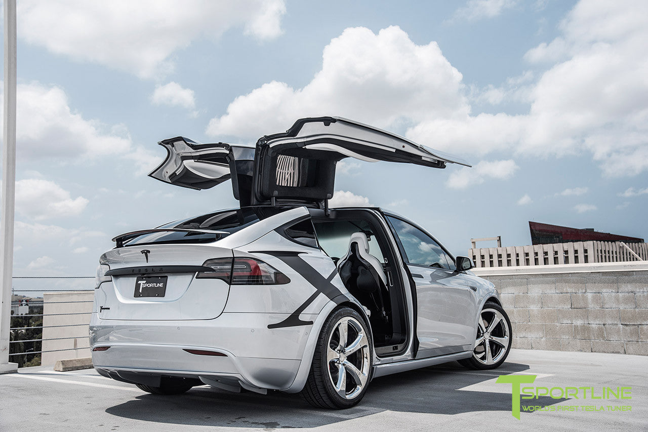 Silver Tesla Model X with Chrome 22 inch MX5 Forged Wheels