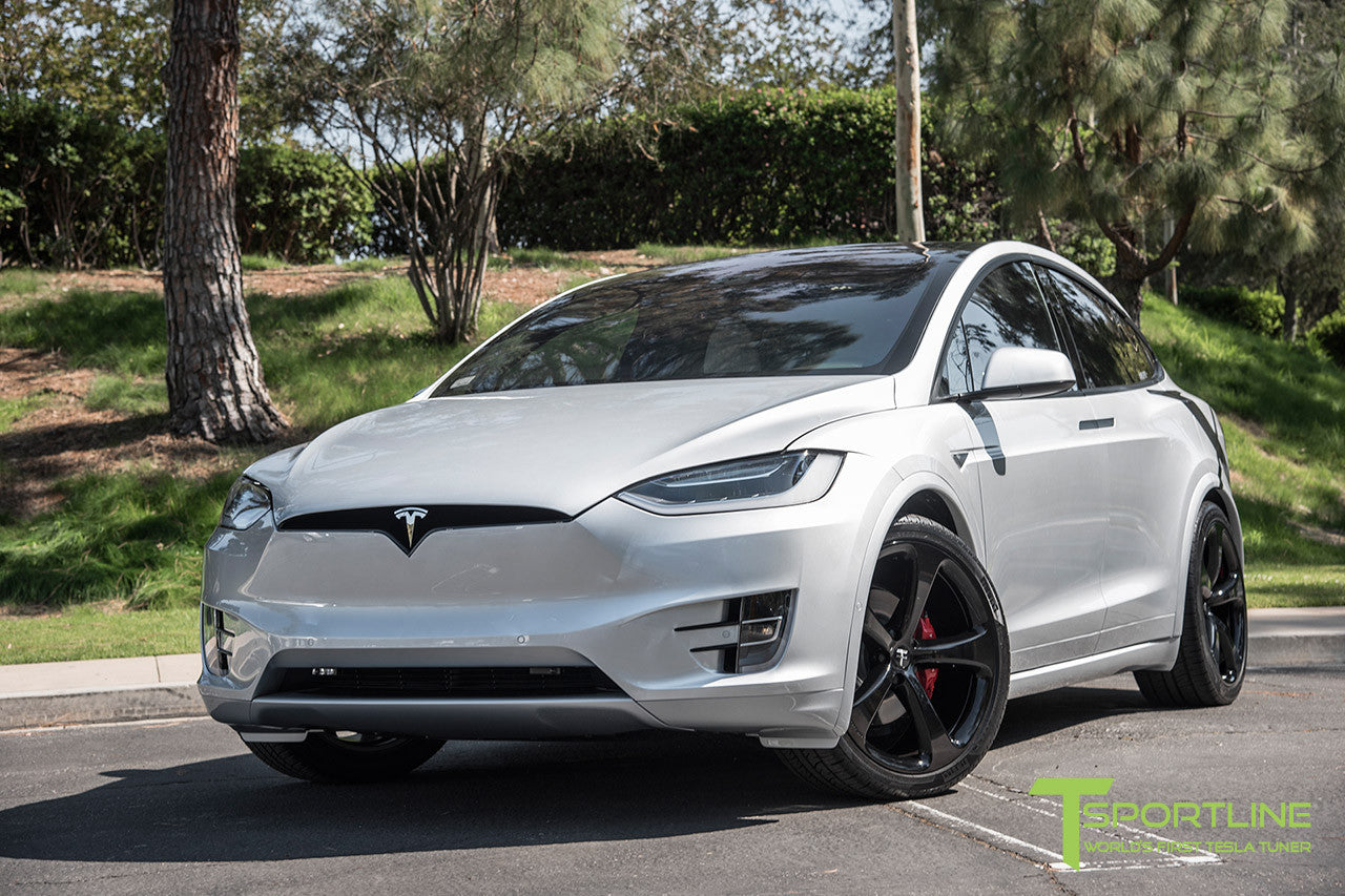 Silver Tesla Model X with Gloss Black 22 inch MX5 Forged Wheels