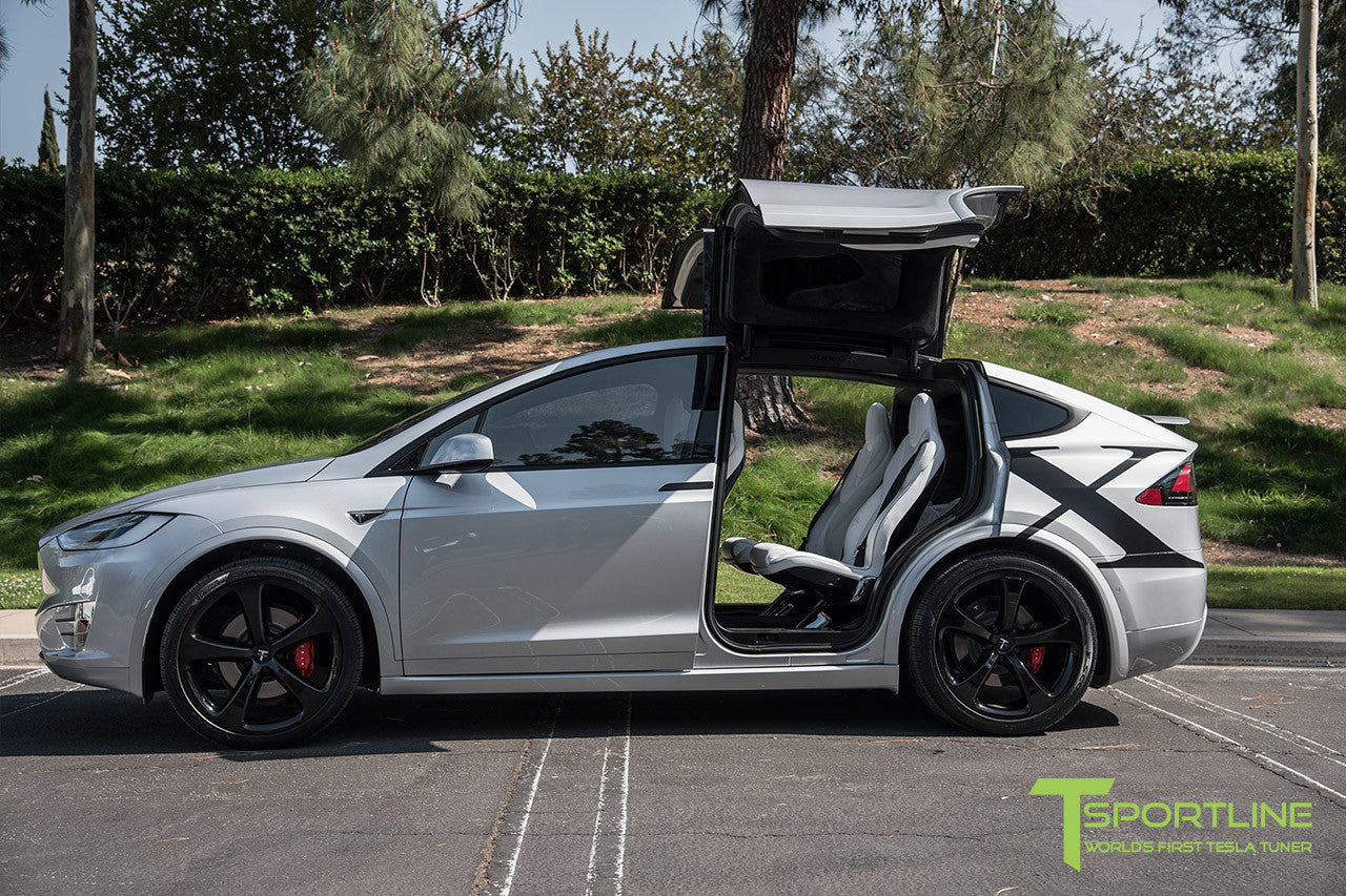 Silver Tesla Model X with Gloss Black 22 inch MX5 Forged Wheels