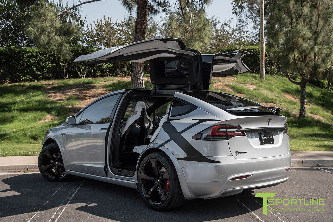 Silver Tesla Model X with Gloss Black 22 inch MX5 Forged Wheels