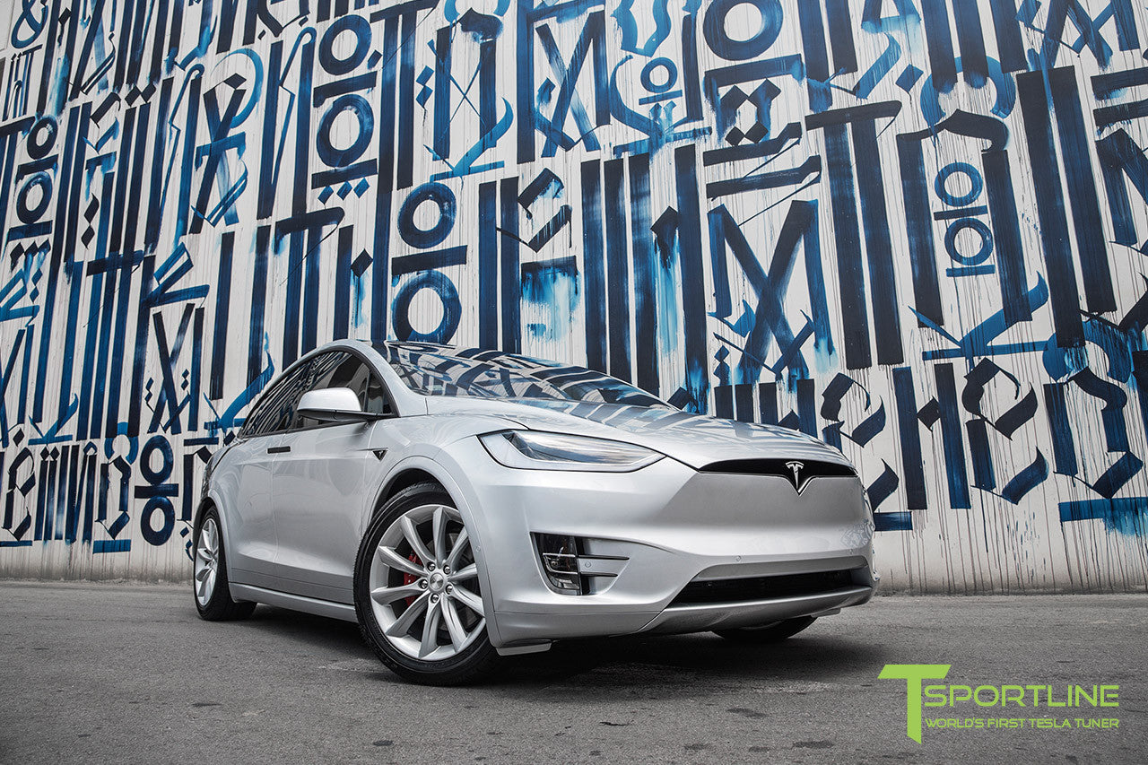 Silver Model X with 20" TST Tesla Wheel in Brilliant Silver 2