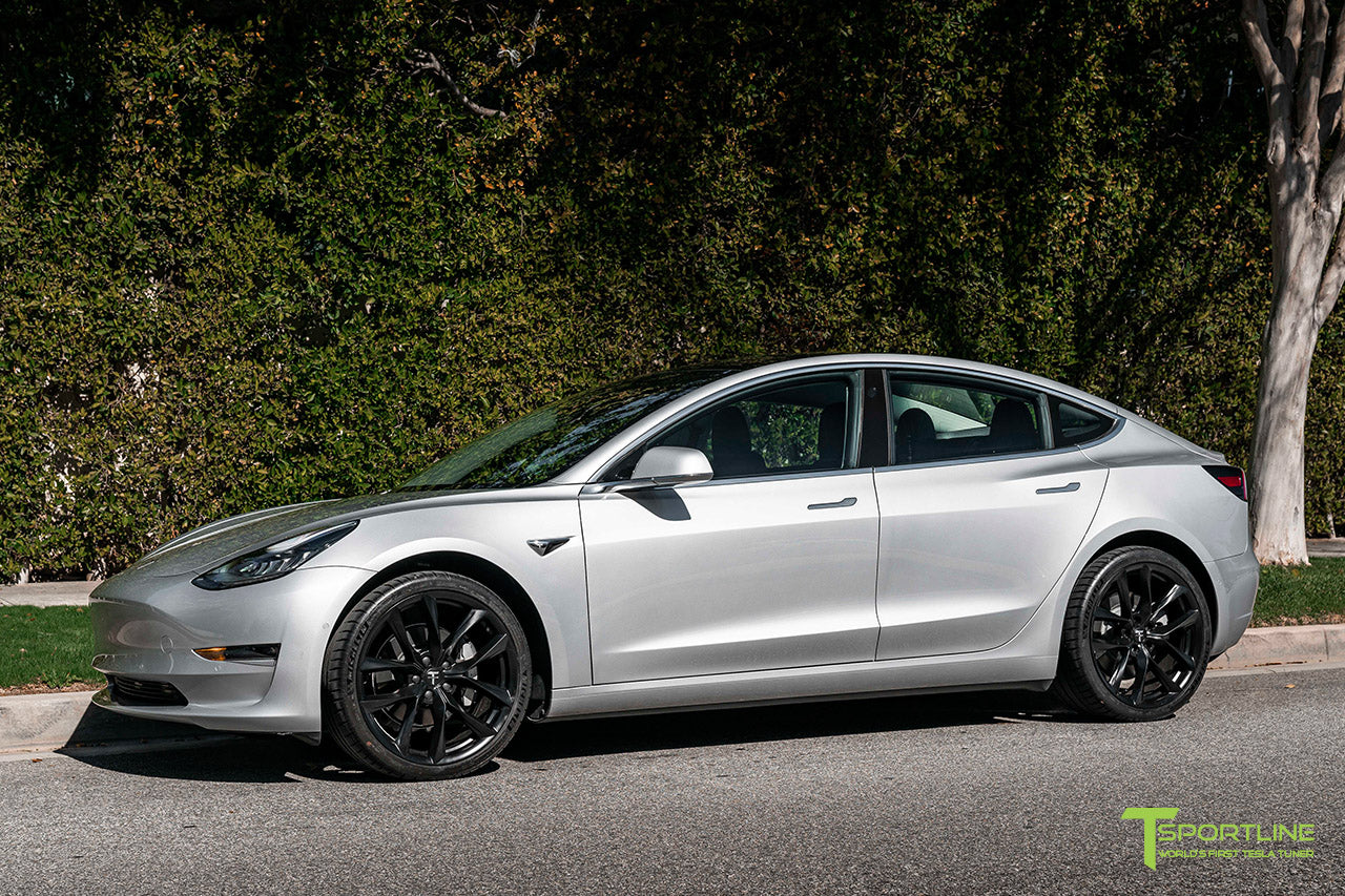 Silver Metallic Tesla Model 3 with Matte Black 20" TSS Flow Forged Wheels by T Sportline