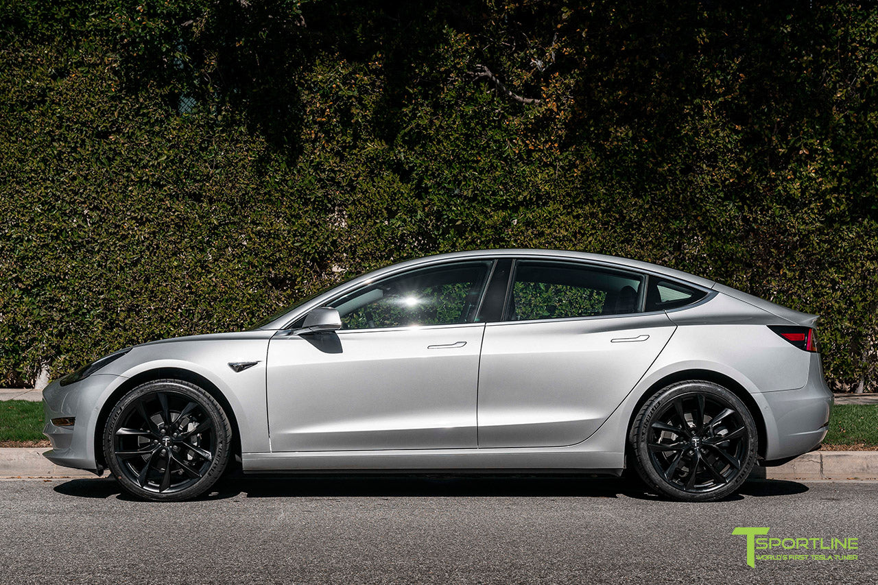 Silver Metallic Tesla Model 3 with Gloss Black 20" TSS Flow Forged Wheels by T Sportline