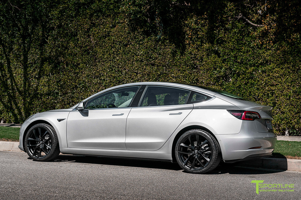 Silver Metallic Tesla Model 3 with Matte Black 20" TSS Flow Forged Wheels by T Sportline