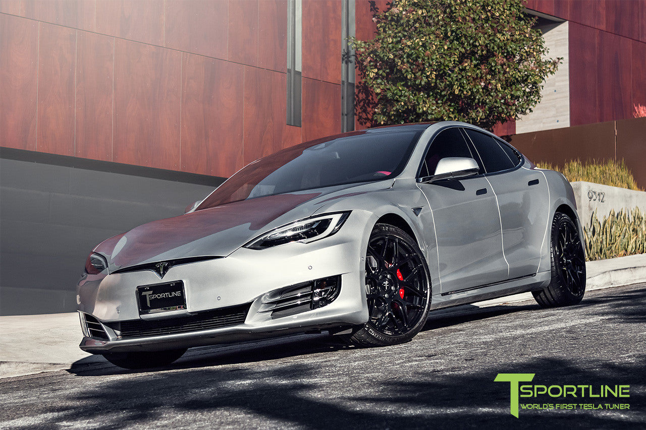 Silver Tesla Model S 2.0 with Gloss Black 21 inch TS117 Forged Wheels