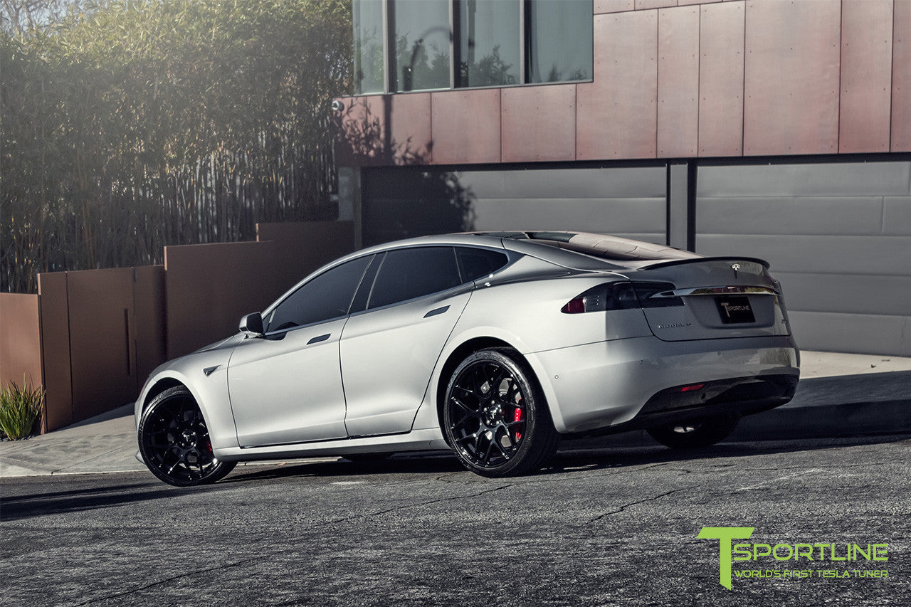 Silver Tesla Model S 2.0 with Gloss Black 21 inch TS117 Forged Wheels