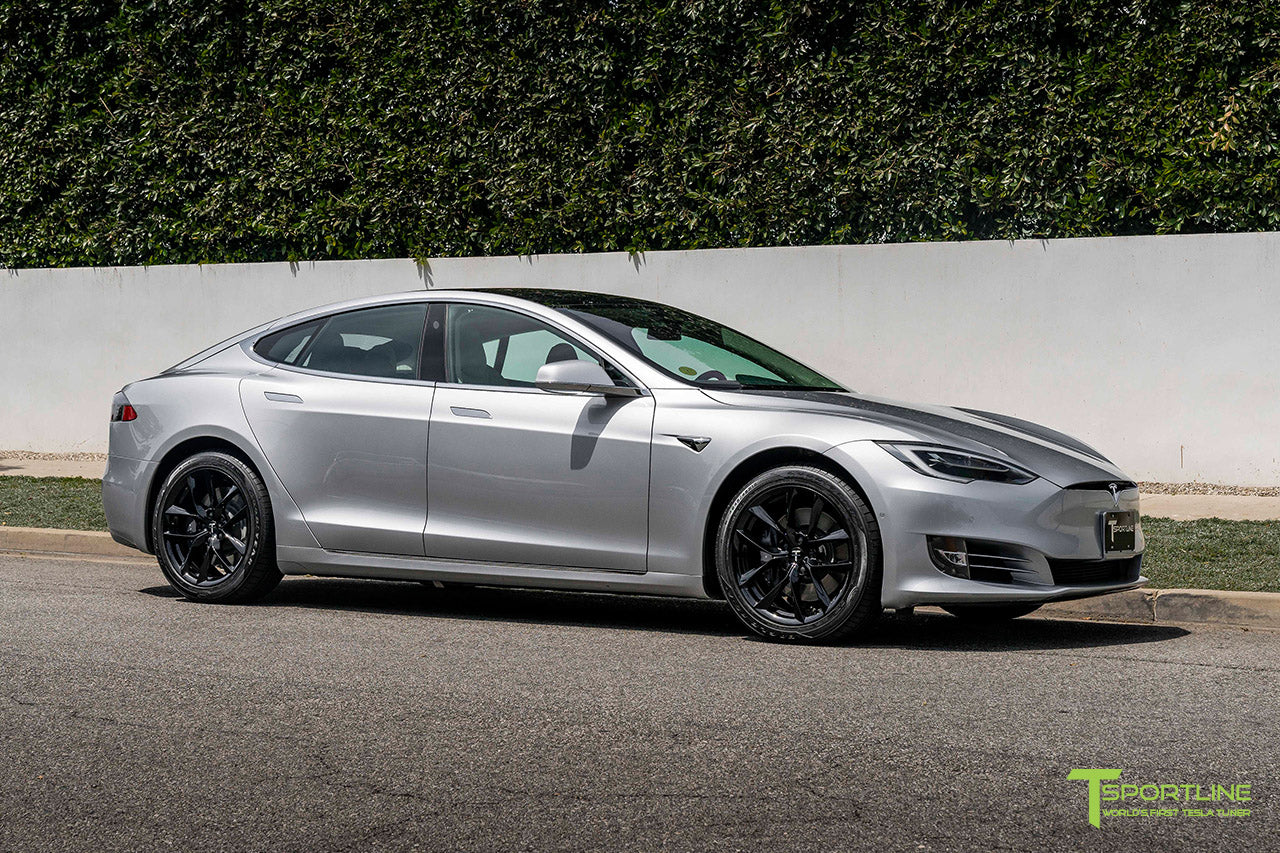 Silver Tesla Model S with 19" TSS Flow Forged Wheels in Gloss Black by T Sportline