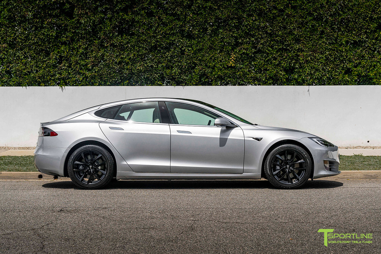 Silver Tesla Model S with 19" TSS Flow Forged Wheels in Gloss Black by T Sportline
