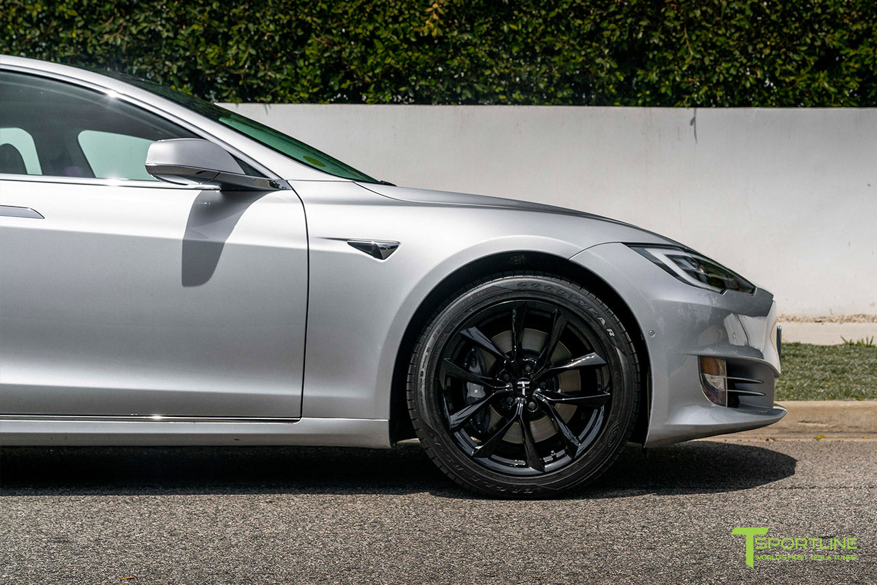 Silver Tesla Model S with 19" TSS Flow Forged Wheels in Gloss Black by T Sportline