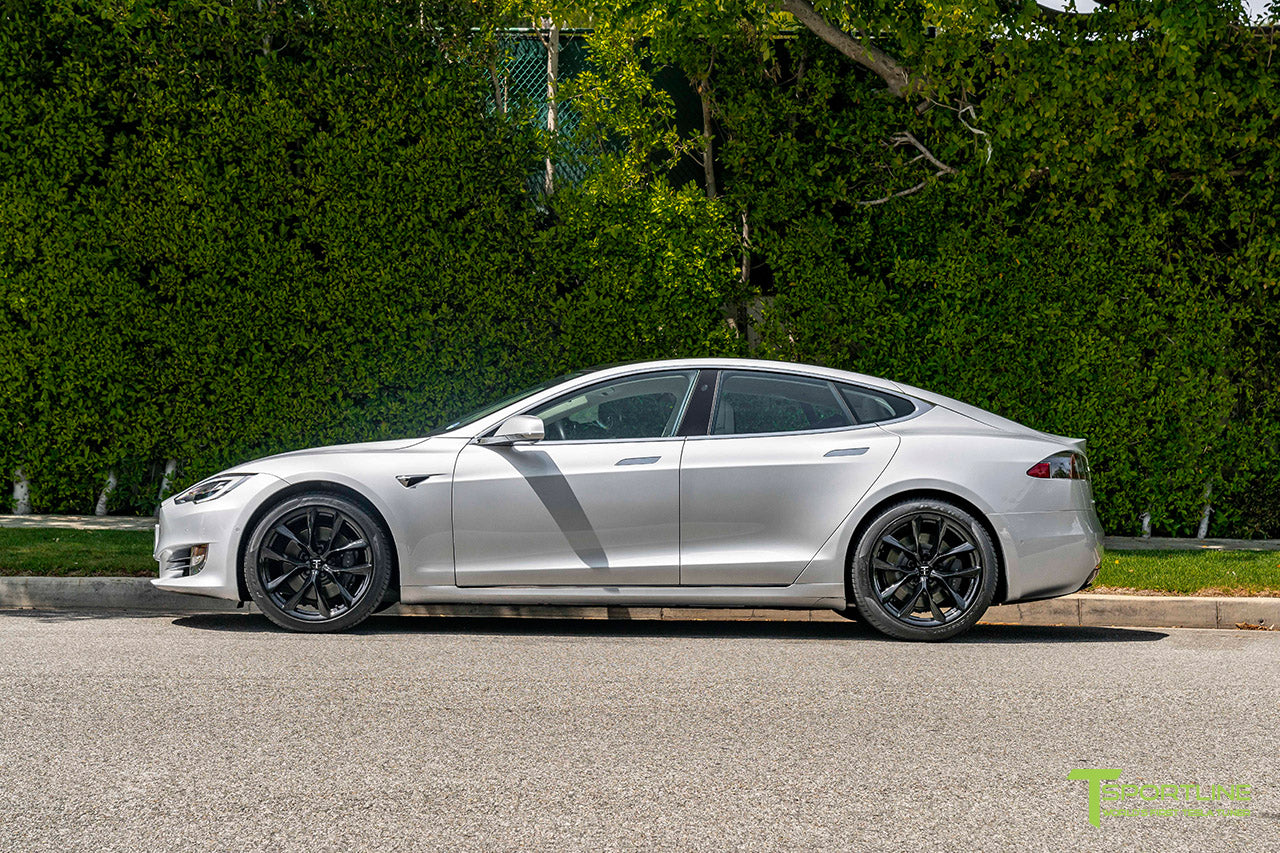 Silver Tesla Model S with 20" TSS Flow Forged Wheels in Gloss Black by T Sportline