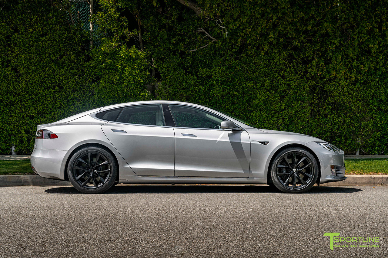 Silver Tesla Model S with 20" TSS Flow Forged Wheels in Matte Black by T Sportline