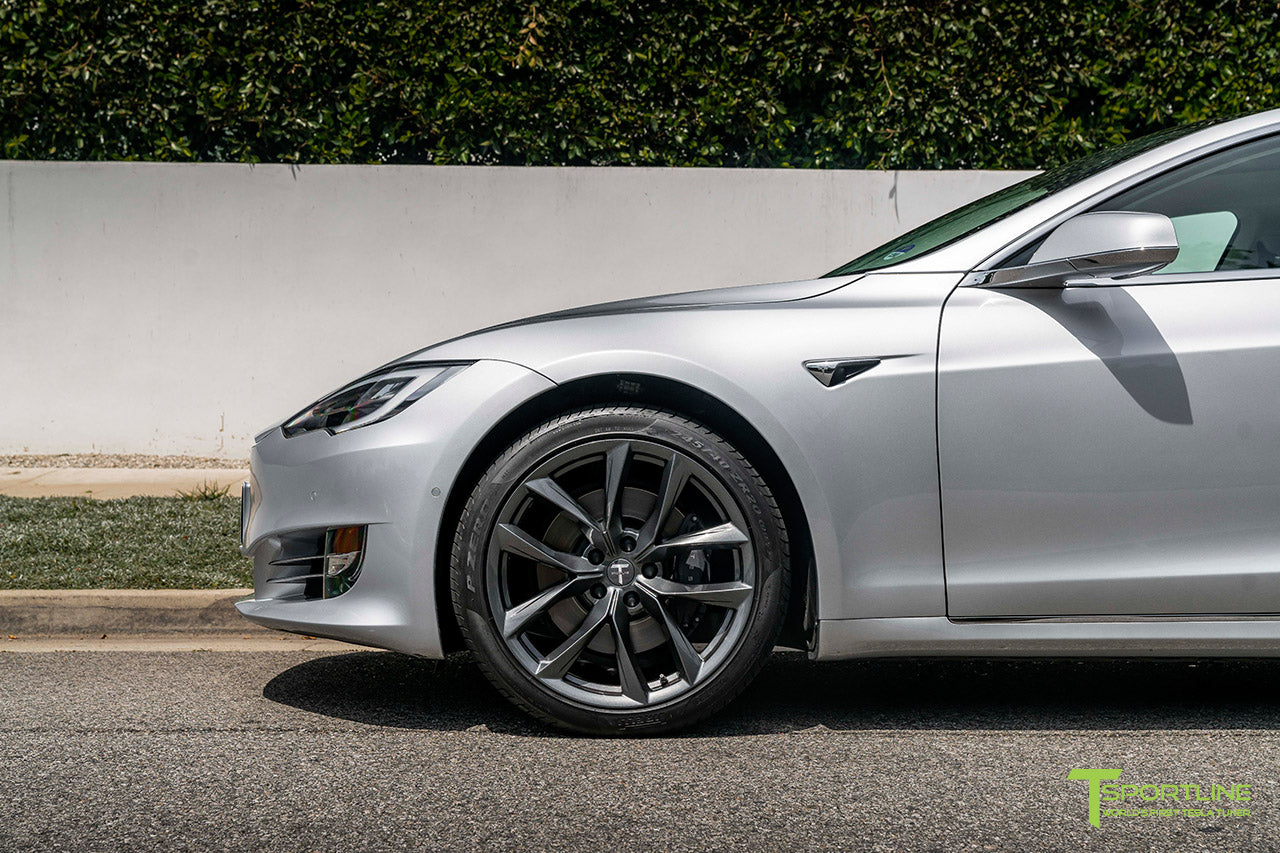 Silver Tesla Model S with 20" TSS Flow Forged Wheels in Space Gray by T Sportline