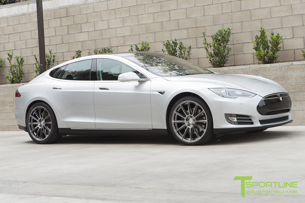 Silver Tesla Model S 1.0 with Brush Satin 21 inch TS112 Forged Wheels